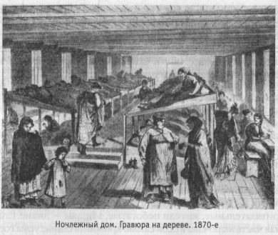 Ночлежный дом. Гравюра на дереве. 1870-е