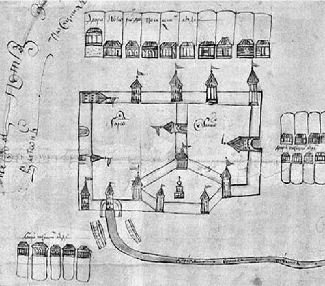 Рис. 2.10. РГАДА. Ф. 1209. Алексин. Стб. 30972. Ч. 1. Л. 174а. Фрагмент изображения города Серпухова.