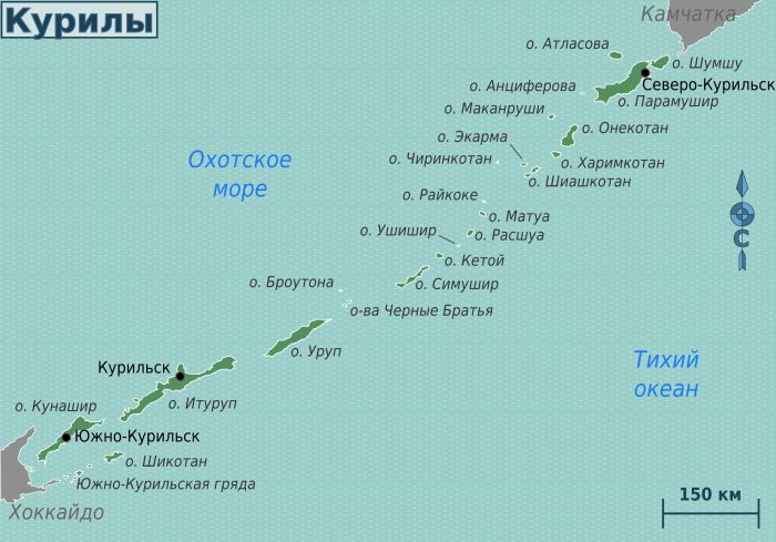 Карта Курильских островов